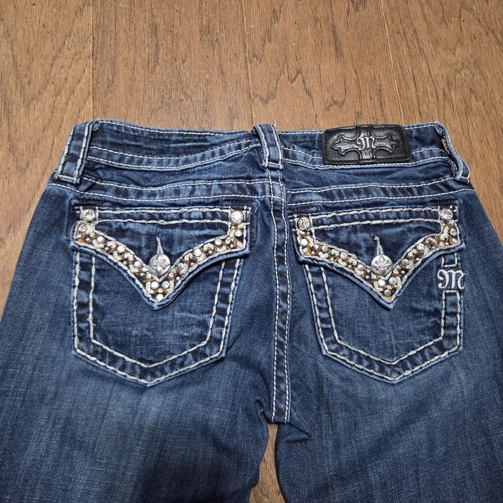 Miss Me Signature Rise Boot Cut Jeans 27 28x30 Embellished Flap Pockets